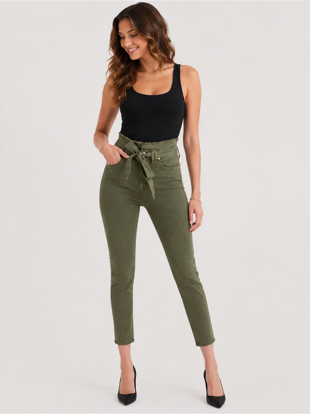 7 For All Mankind Paperbag‎ Waist Jean Belted Skinny Fit Cropped Size 25 Stretch